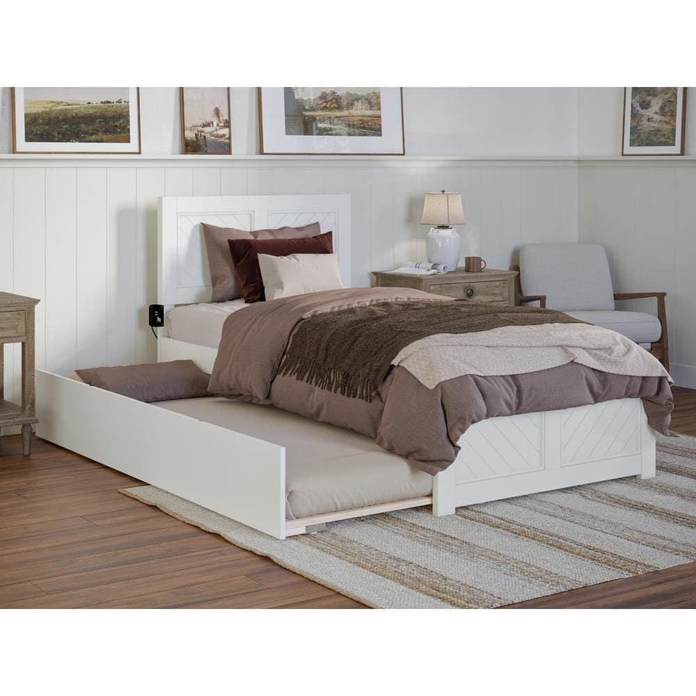 AFI Canyon White Solid Wood Platform Bed with Matching Footboard & Twin XL Trundle, Twin XL