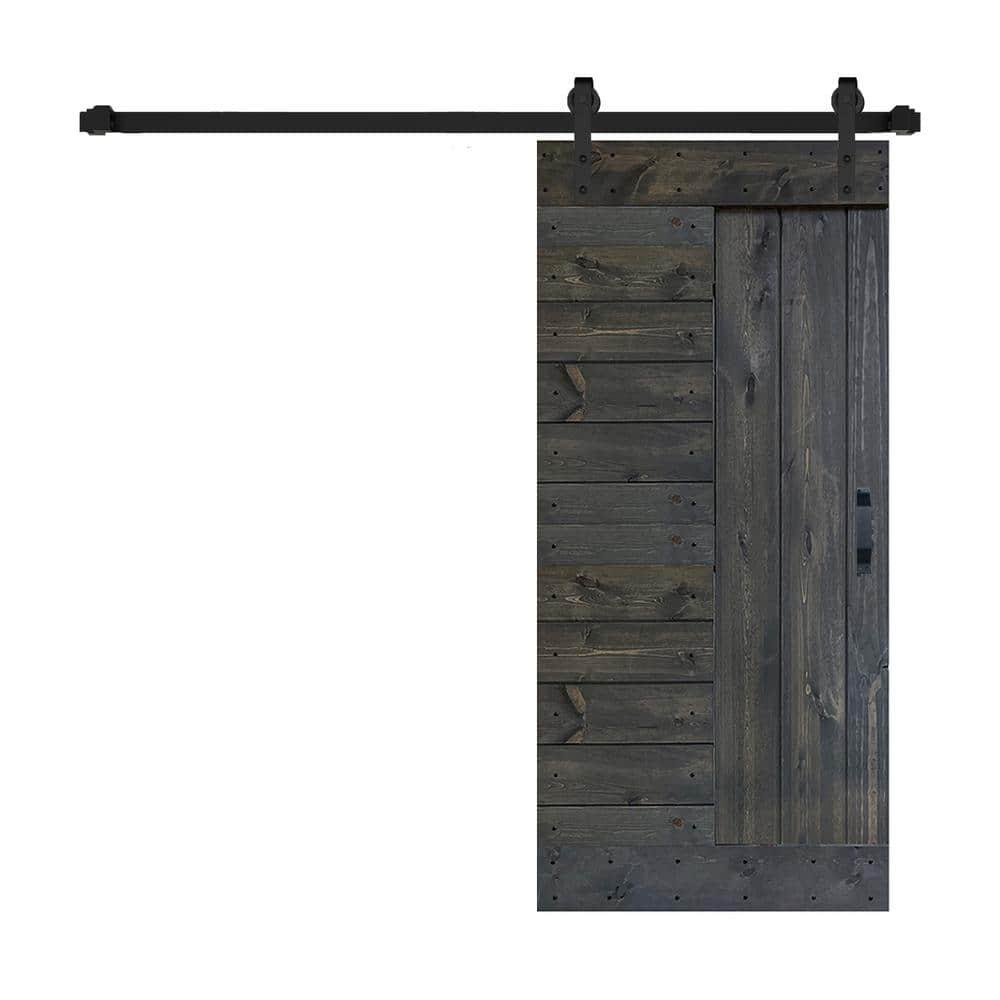 IsLife L Series Paneled Solid Wood Sliding Barn Door with Installation Hardware Kit -Assembly Needed