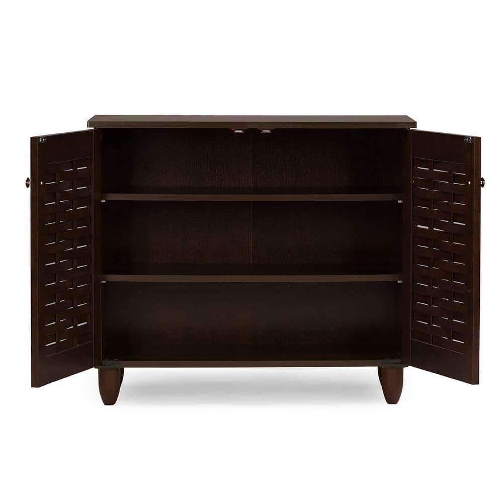 Wholesale Interiors Winda Modern and Contemporary 2-Door Dark Brown Wooden Entryway Shoes Storage Cabinet -