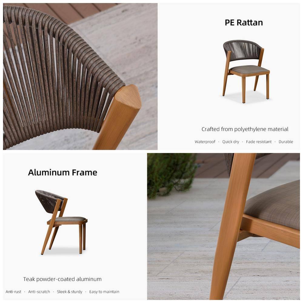 7-Piece Aluminum Wicker Dining Table and Chairs Patio Outdoor Dining Set Teak Patio Furniture Set with Cushions, Brown