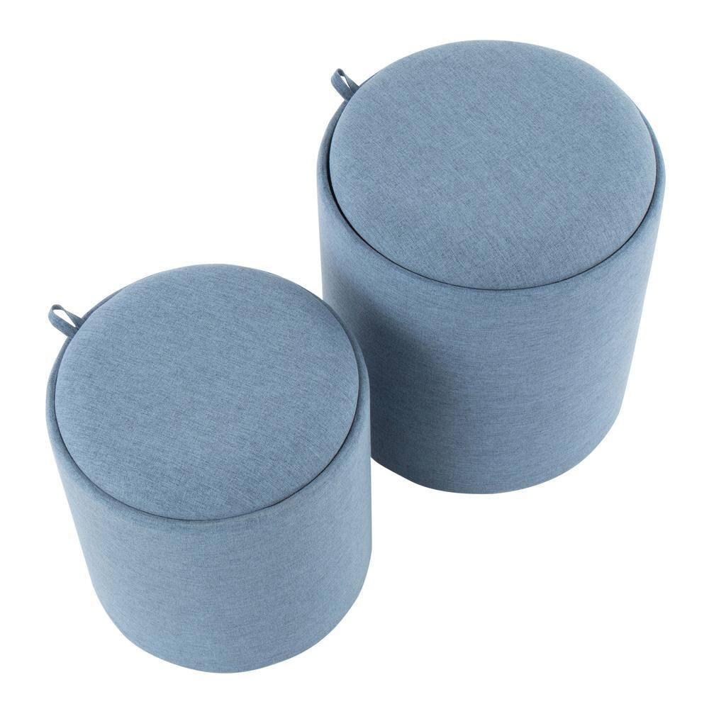 Tray Polyester Wood Contemporary Nesting Ottoman Set Blue/Natural - LumiSource: 2-Piece, Storage Compartment, No Assembly Required