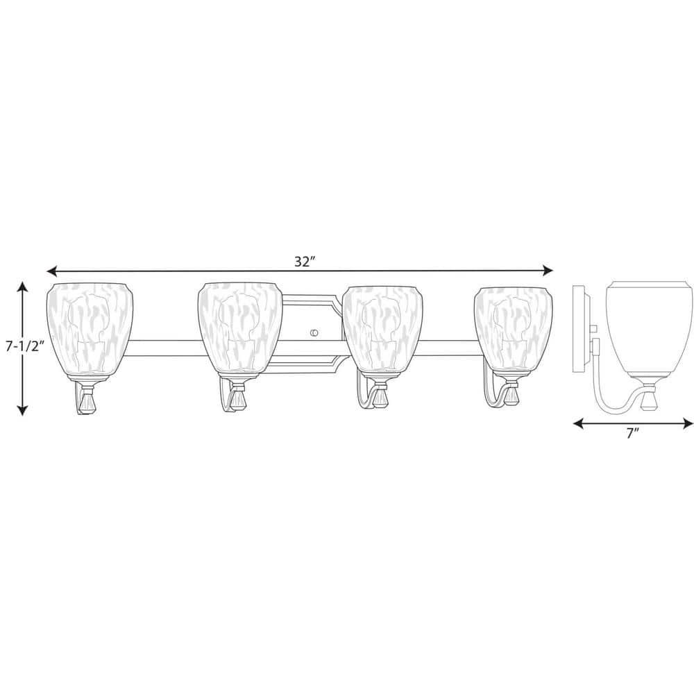 Progress Lighting Anjoux 4-Light Bath Vanity Fixture Antique Bronze Clear Water Glass Shade