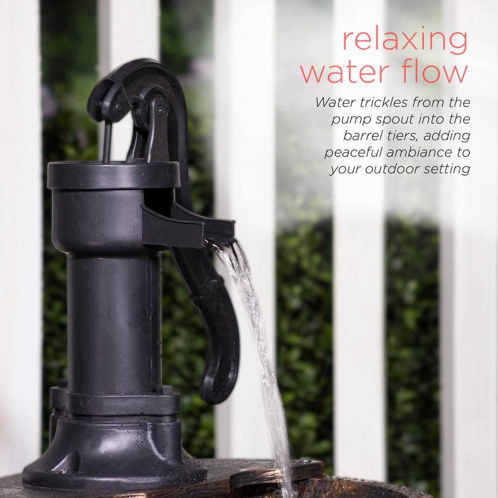 Alpine Corporation 27" Two-Tier Barrel & Pump Outdoor Fountain, Bronze