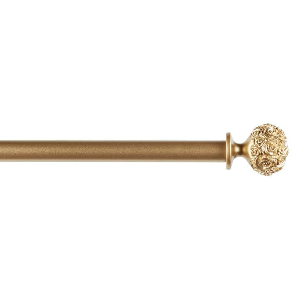 EXCLUSIVE HOME Peony 1" Curtain Rod and Coordinating Finial Set, Gold, Adjustable 66"-120