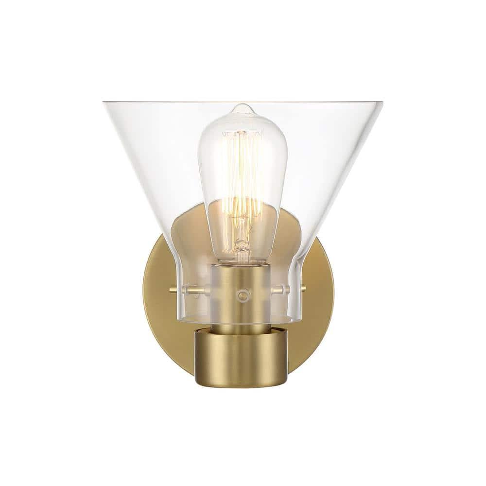 Willow Creek 7.5 inch Brushed Gold Wall Sconce with Clear Glass Shade
