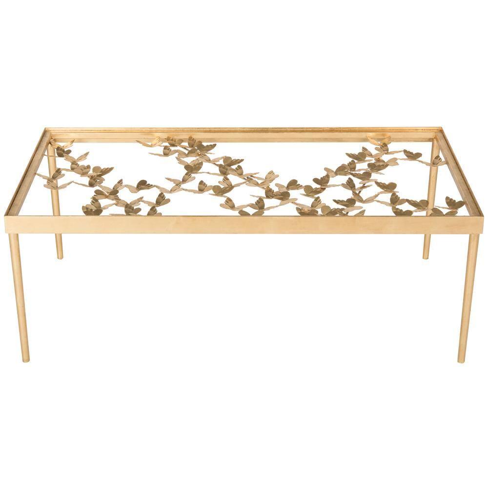 Rosalia Butterfly Coffee Table - Gold/Tempered Glass - Safavieh