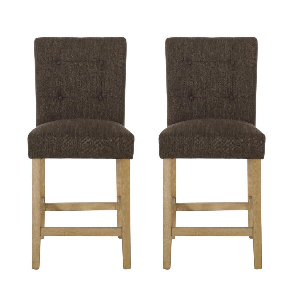 Noble House Darke Fabric Button Tufted Counter Stools, Set of 2, Brown and Weathered Brown