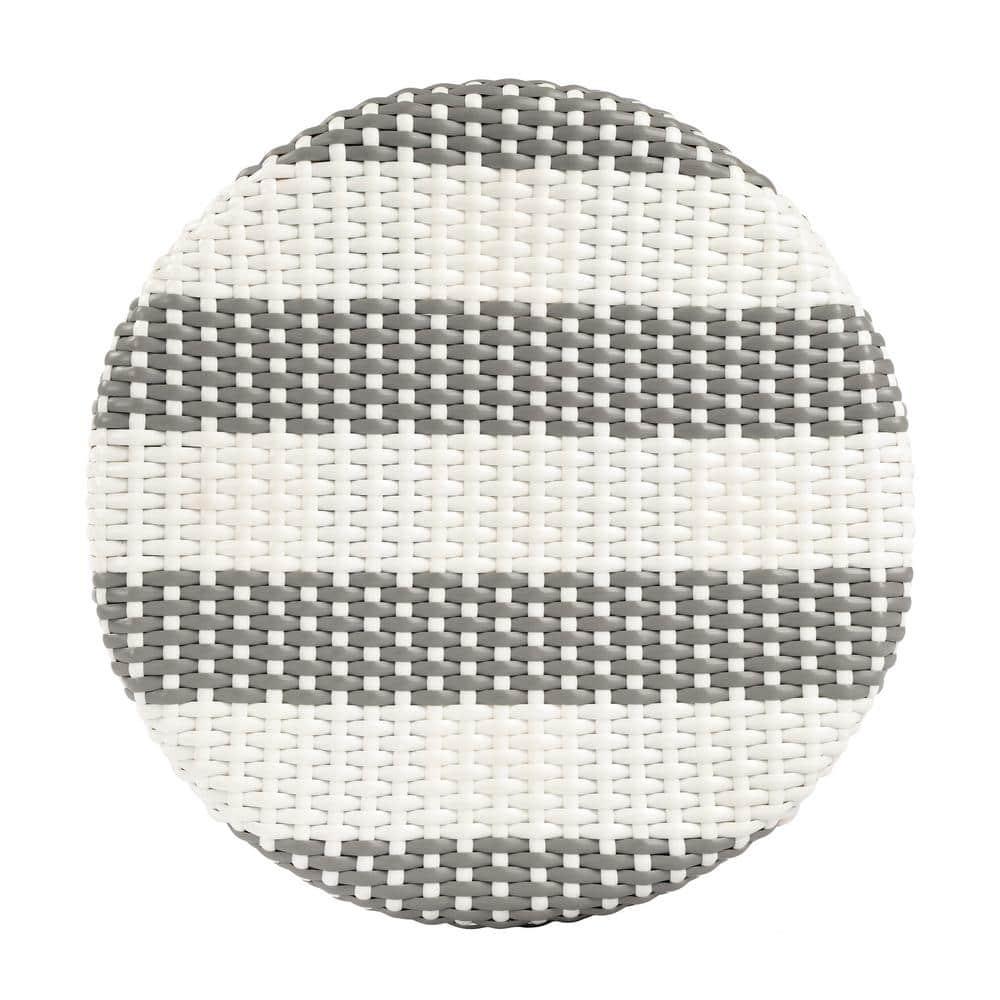 Butler Specialty Company Tobias Round Rattan 30" Bar Stool - Gray & White Stripe