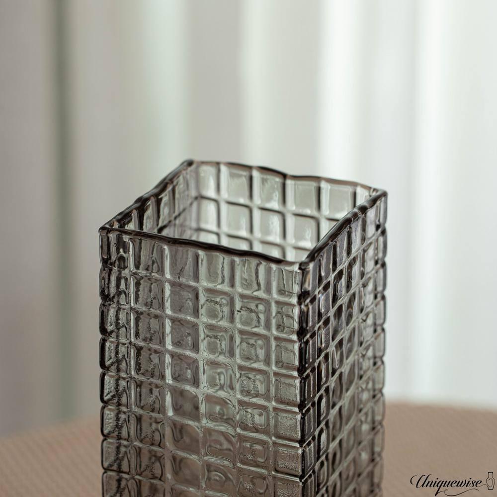 Uniquewise Set of 2 Square Frosted Grey Glass Table Vase - A Timeless Centerpiece for Dining Tables, Living Rooms, Bedrooms, Hotel Reception Areas
