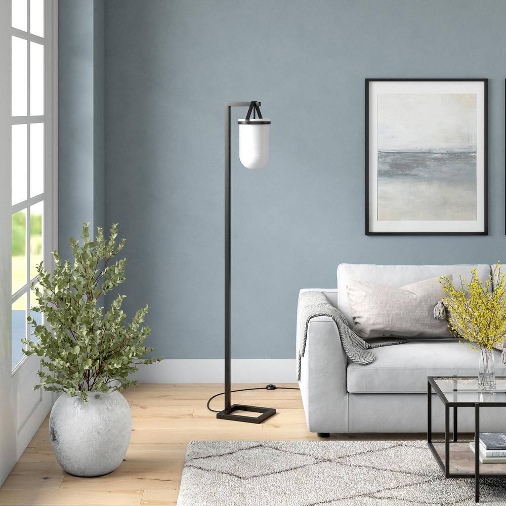 Evelyn&Zoe Shiloh 68" Tall Floor Lamp with Glass Shade, Blackened Bronze/White Milk