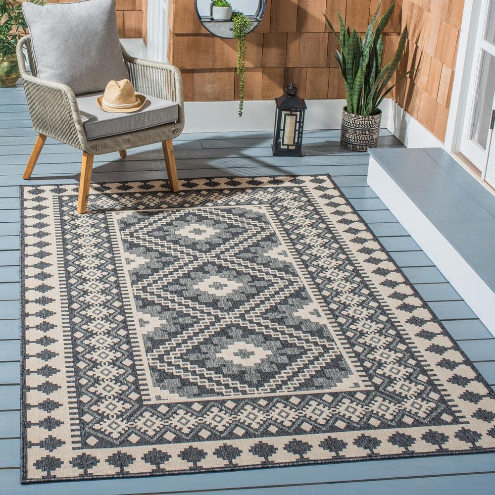 Veranda VER099 Power Loomed Indoor/Outdoor Area Rug - Ivory/Grey - 3'x3' - Safavieh.
