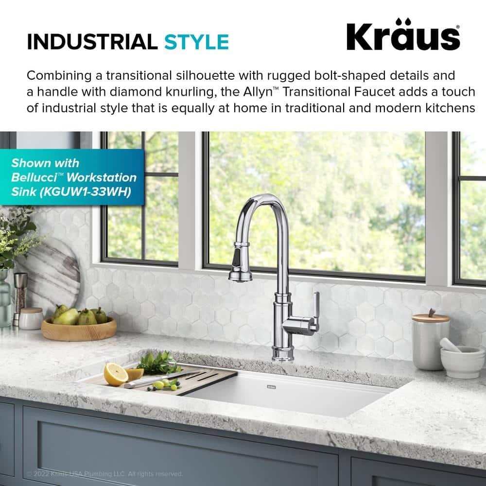 KRAUS Allyn Transitional Industrial Pull-Down Single Handle Kitchen Faucet in Chrome