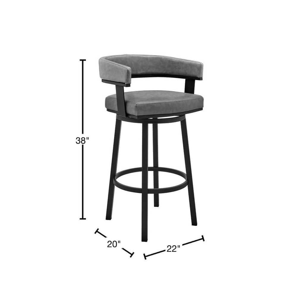 Armen Living Cohen30" Bar Height Swivel Bar Stool in Black Finish and Gray Faux Leather