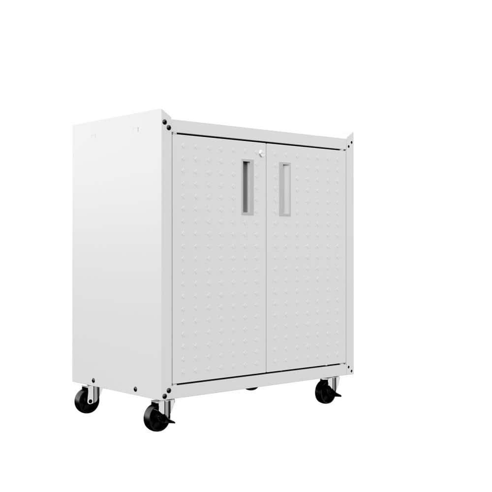 Manhattan Comfort Fortress Metal Mobile Garage Cabinet with Shelves in White
