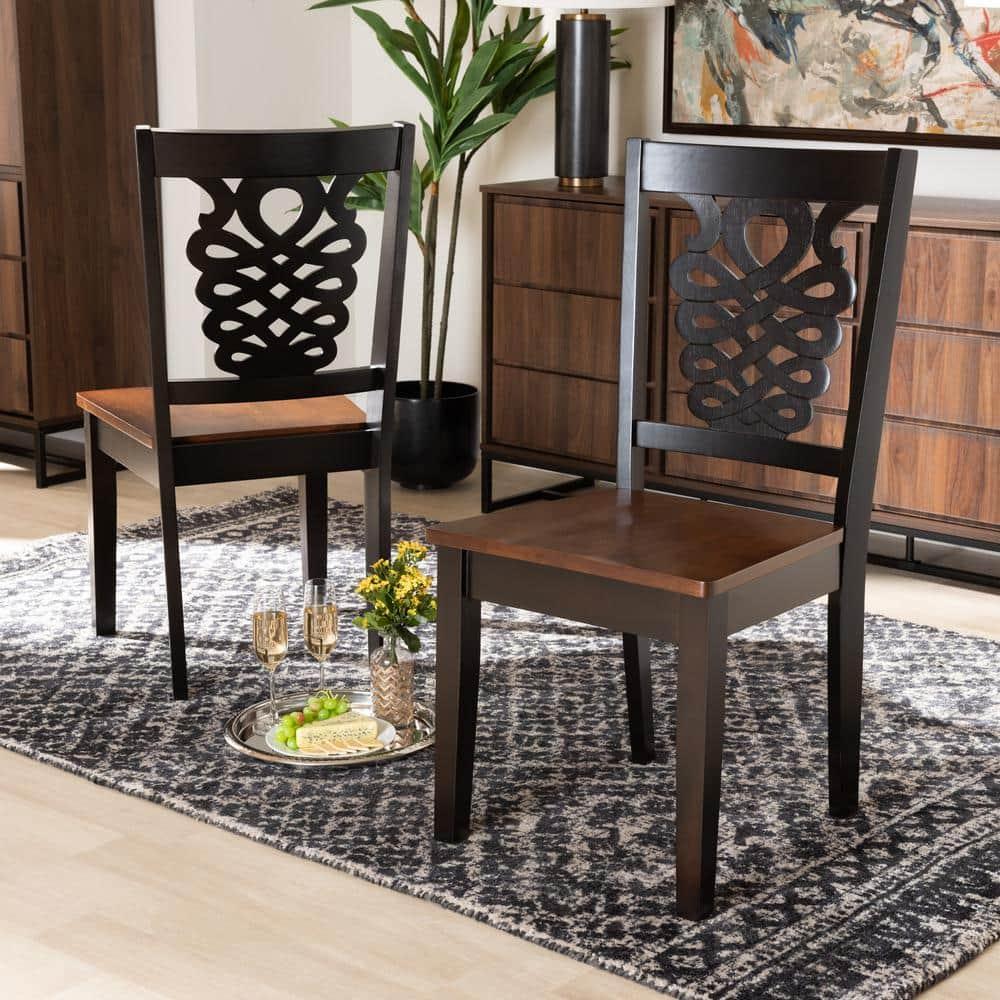 2pc Wood Gervais Two-Tone Dining Chair Set Dark Brown - Baxton Studio
