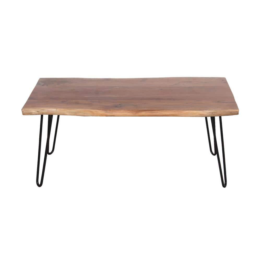 Alaterre Furniture 48" Hairpin Natural Brown Live Edge Large Coffee Table: Acacia Wood, Nylon Floor Protectors