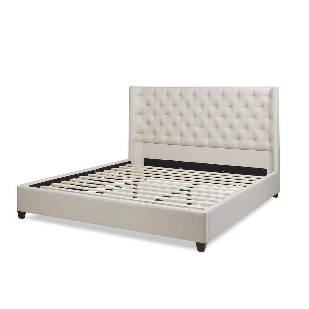 Manhattan Shelter King Platform Bed Frame Light Beige