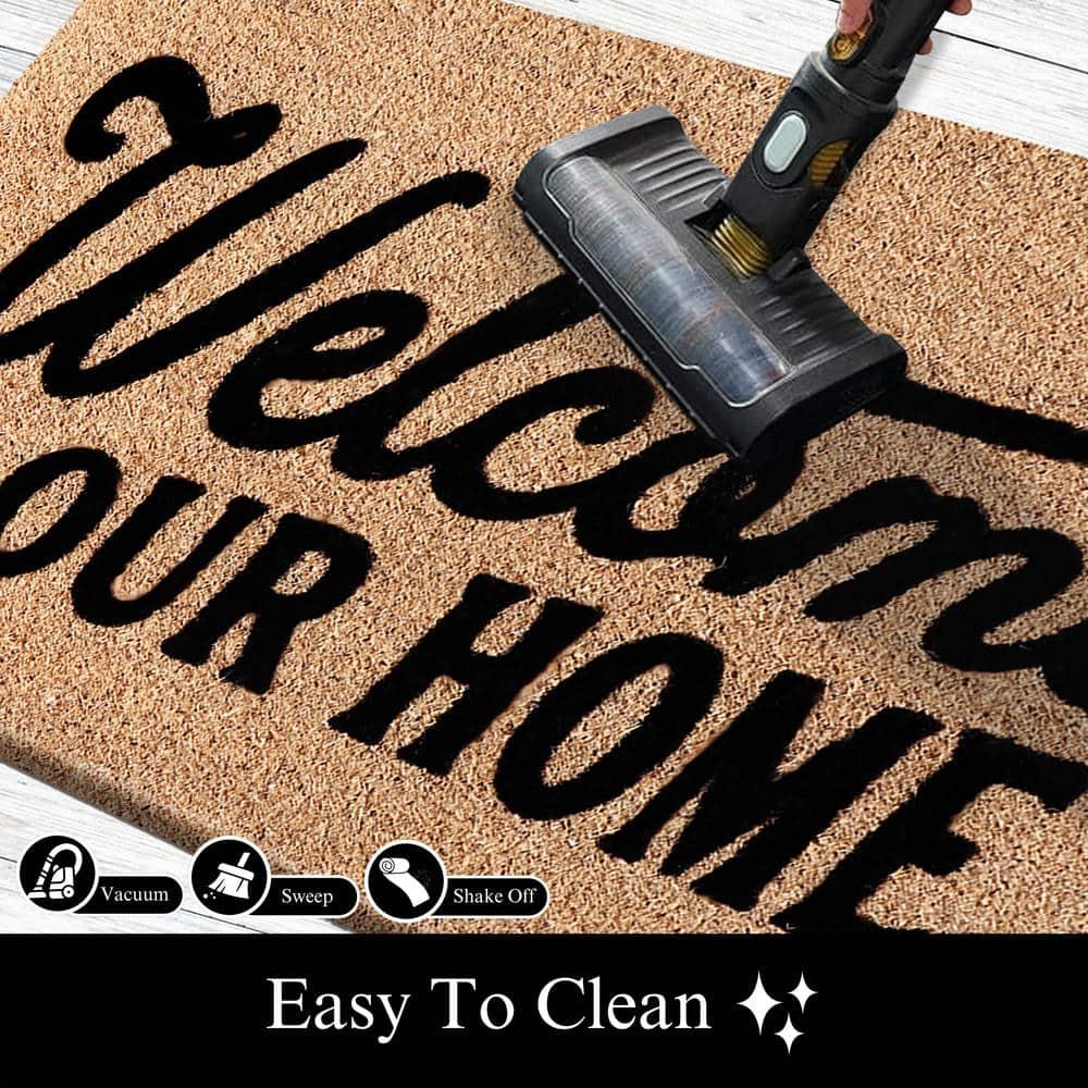 A1HC Natural Coir Flocked Doormat with Heavy Duty Non-Slip PVC Backing Easy to Clean, Fade Resistant, Pet Friendly Outdoor Welcome Mat, Low-Profile Durable Doormat