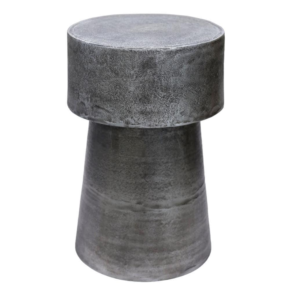 17 Stories Vintage Accent Side Table, 15.5 Inch Round, Antique Silver Cast Aluminum Drum Base