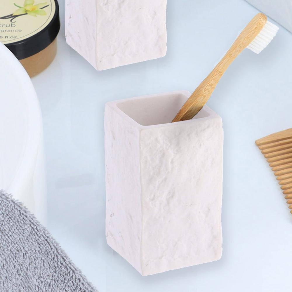 Evideco Square Resin Stone Effect Bath Tumbler Cup Toothbrush Holder