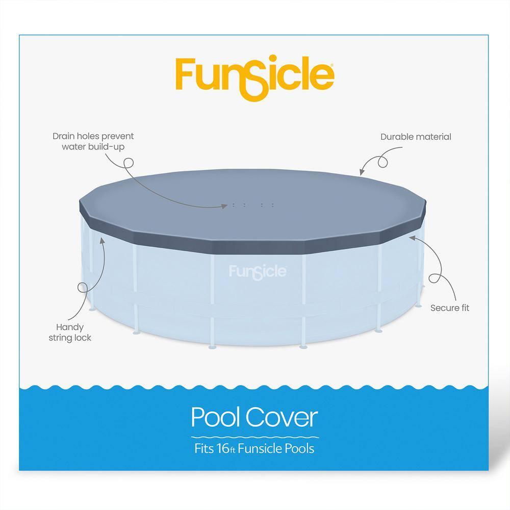 Funsicle 16ft Round Frame Seasonal Debris Above Ground Swimming Pool Cover with Drain Holes and Adjustable String Lock, Accessory Only, Gray