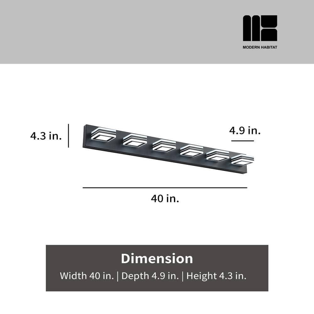 GlamourGaze 39 in. 6-Light Acrylic Black LED Vanity Light with Bathroom