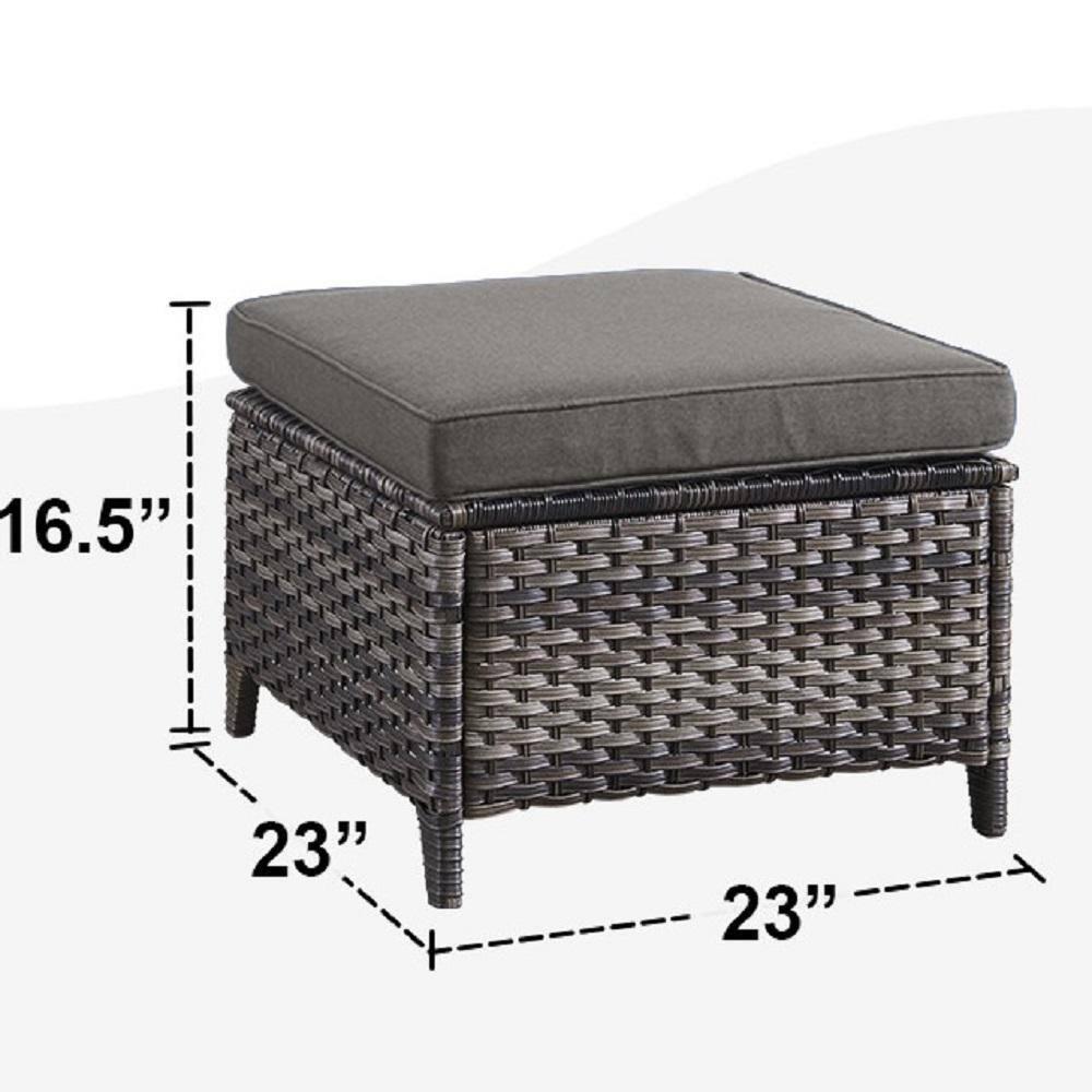 PARKWELL 2PCS Outdoor Wicker Ottoman Patio Rattan Furniture Metal Footrest Seat Square Footstool Patio Furniture w/ Gray Cushion