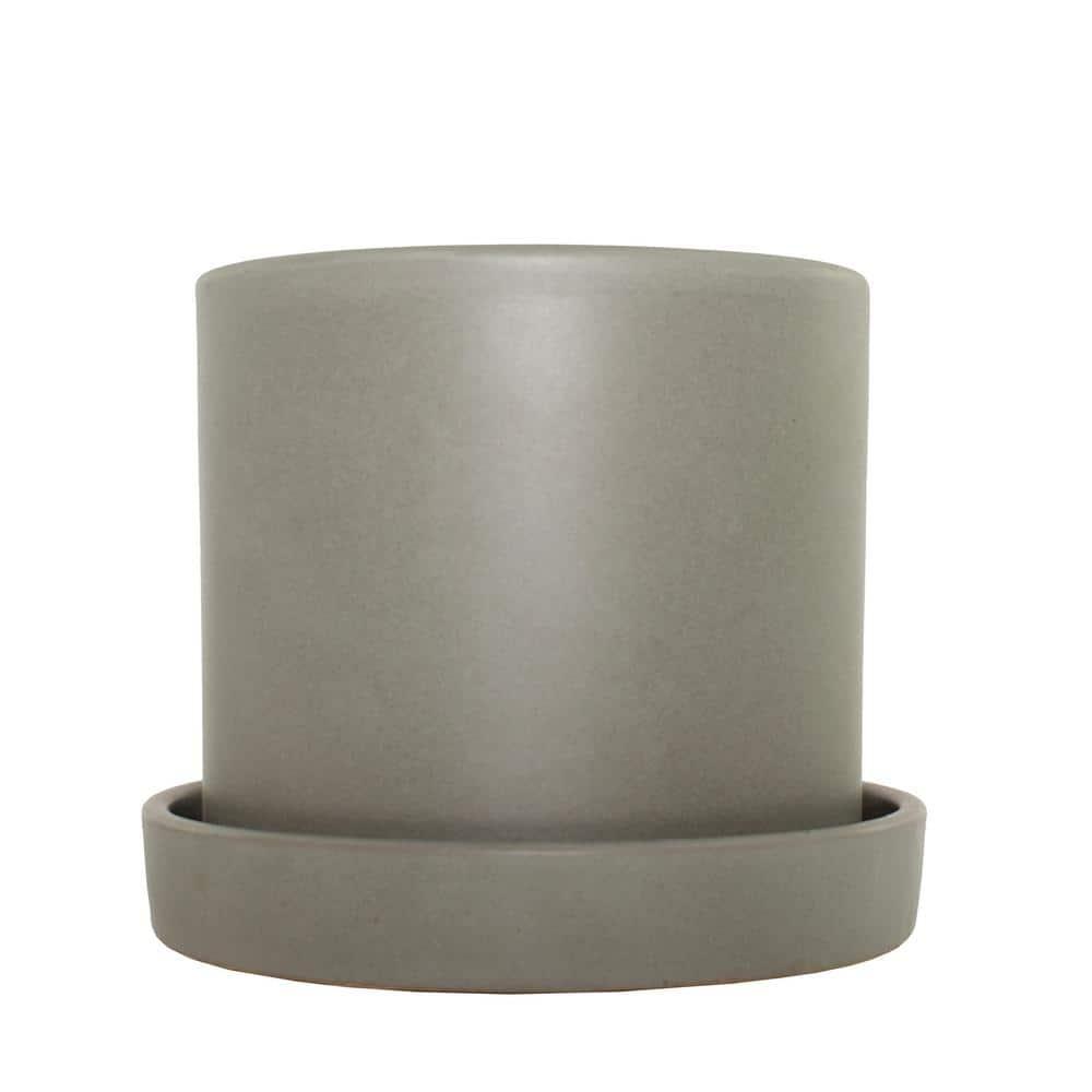 7 in. Semi Matte Stone Hyde Container made from Natural Fibers with Saucer - 1 Piece