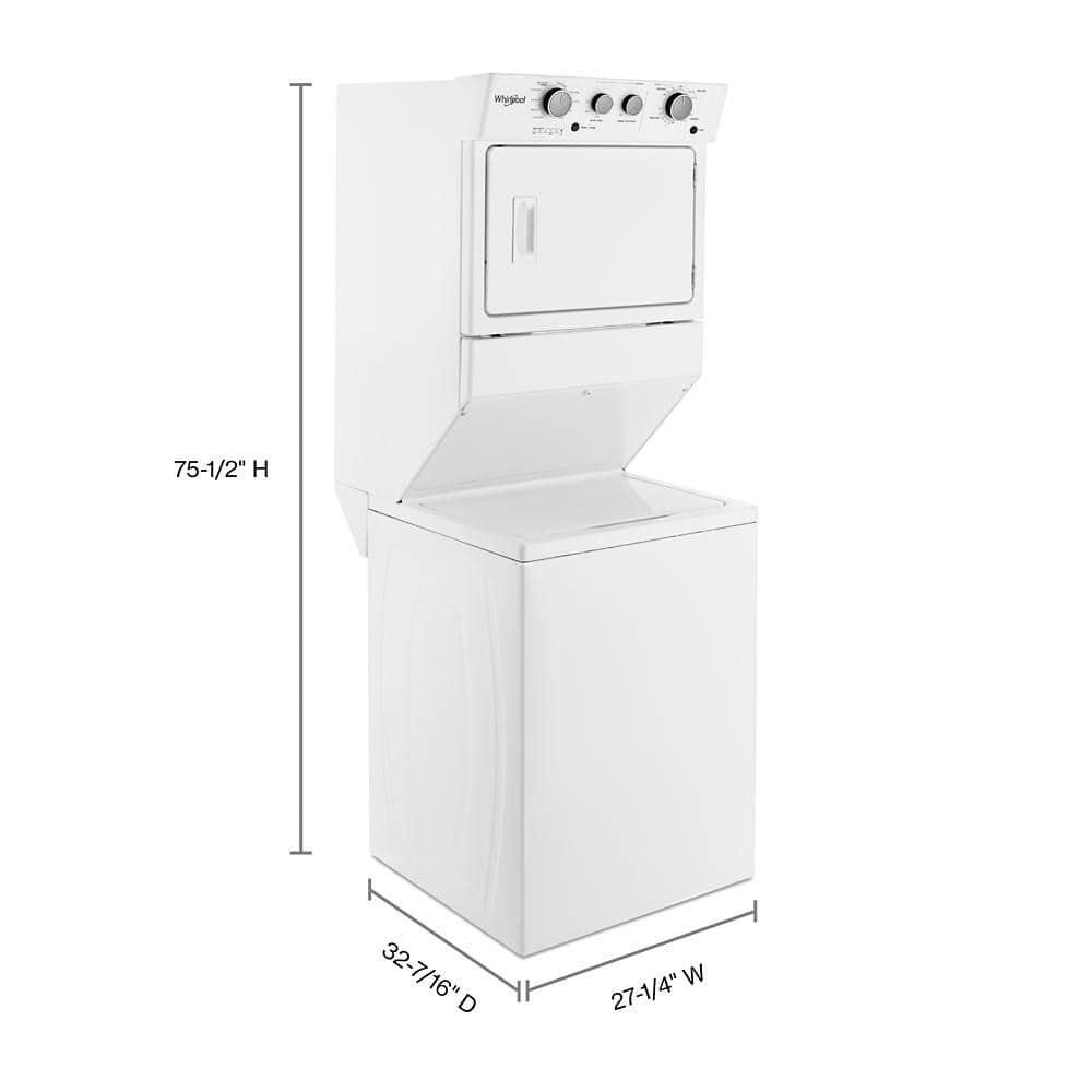 Whirlpool® WET4027HW -3.5 Cu. ft Electric Stacked Laundry Center 9 Wash cycles and Auto Dry™ - Depth: 28 3/8” - Height: 40 1/2” - Width: 29” - HE Soap Certified - Xpert System