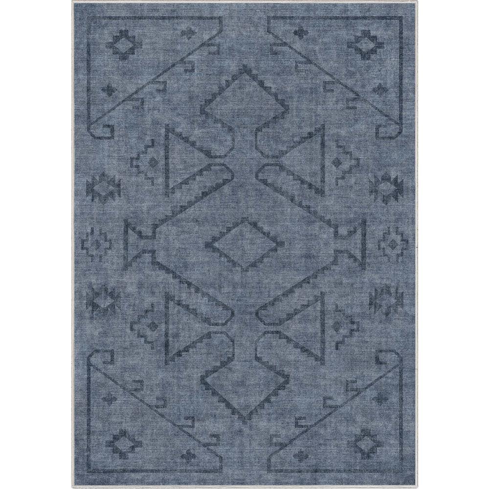 Kehr Bottineau Distressed Southwestern Navy Blue Flat-Weave Rug