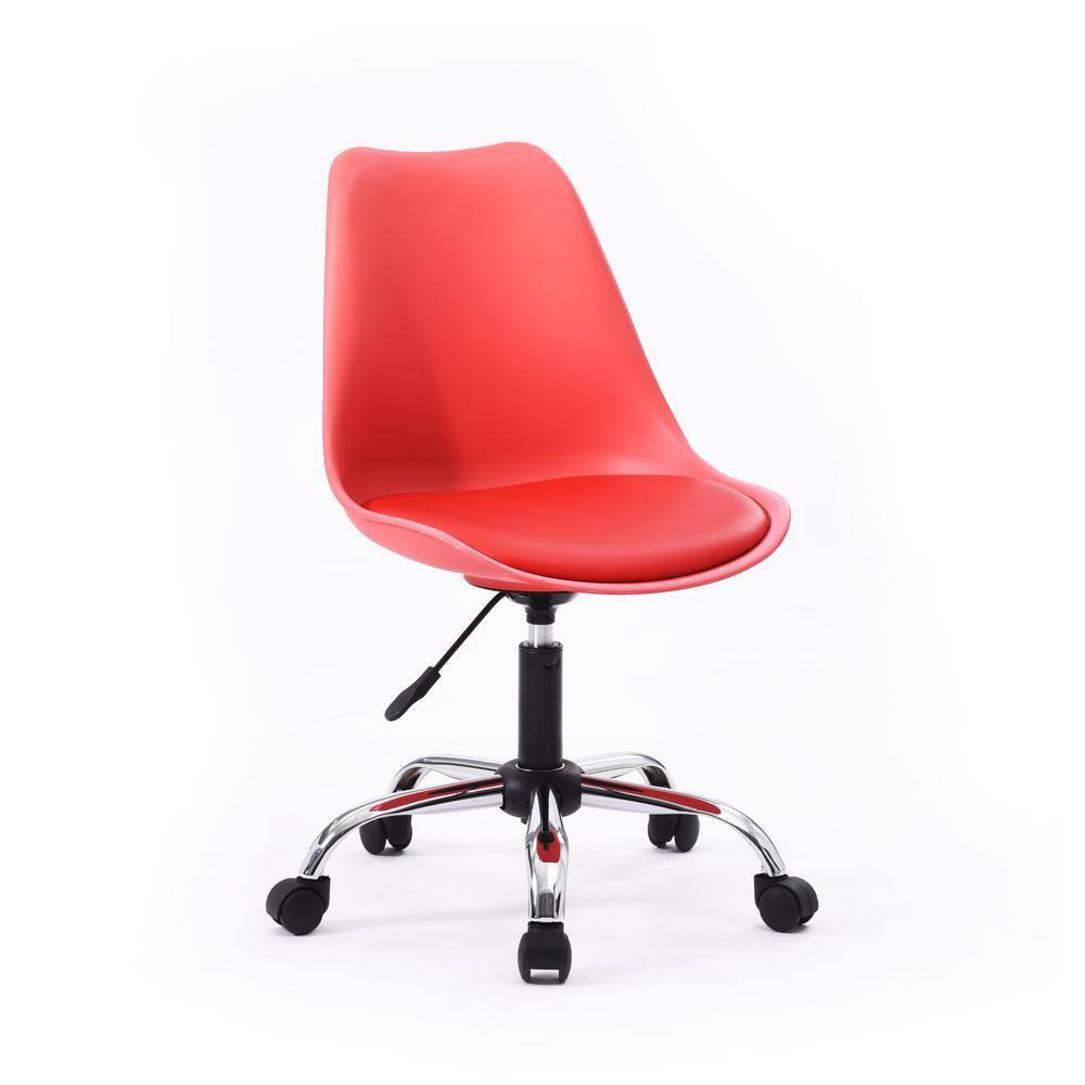 Hodedah Armless Faux Leather Office Chair with Seat Cushion in Red