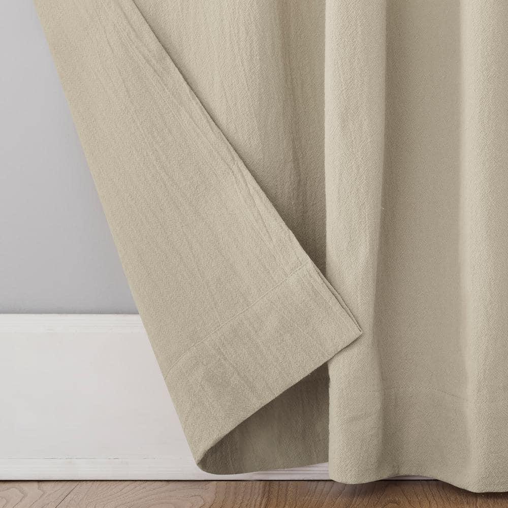 52"x95" Archaeo Light Filtering Washed Cotton Twist Tab Curtain Panel Oat: Modern Window Treatment, Beige