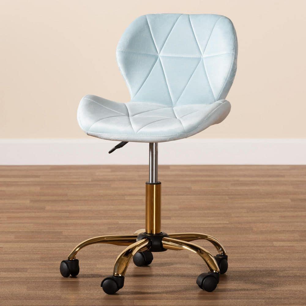 Baxton Studio Savara Contemporary Glam and Luxe Aqua Velvet Fabric and Gold Metal Swivel Office Chair