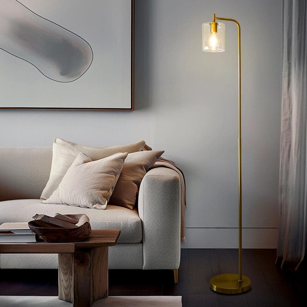 Brightech Elizabeth 66 in. Brass Industrial LED Floor Lamp with Glass Shade and Edison Bulb, Gold