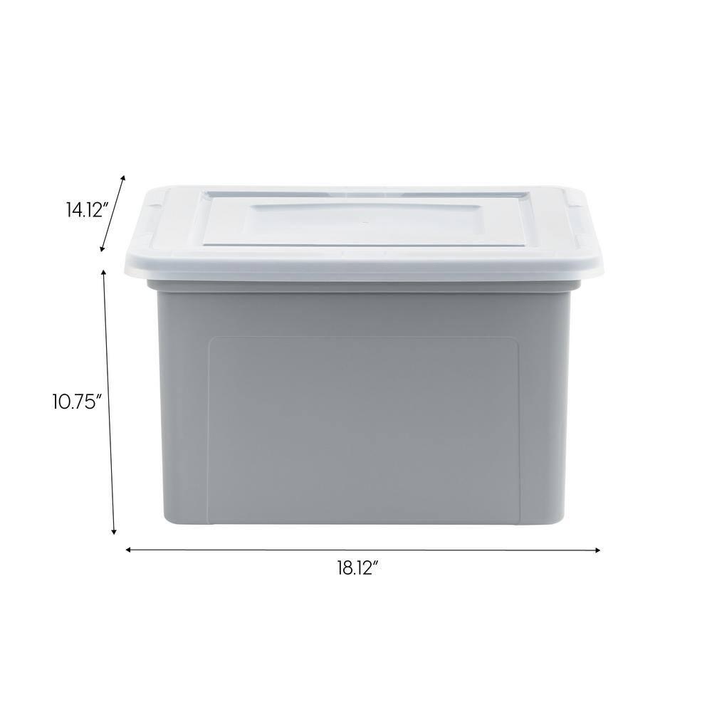 IRIS 32qt 3pk Letter Plastic File Box: Hanging File Folders Storage Bin, File Organizer, Gray, No Assembly Required