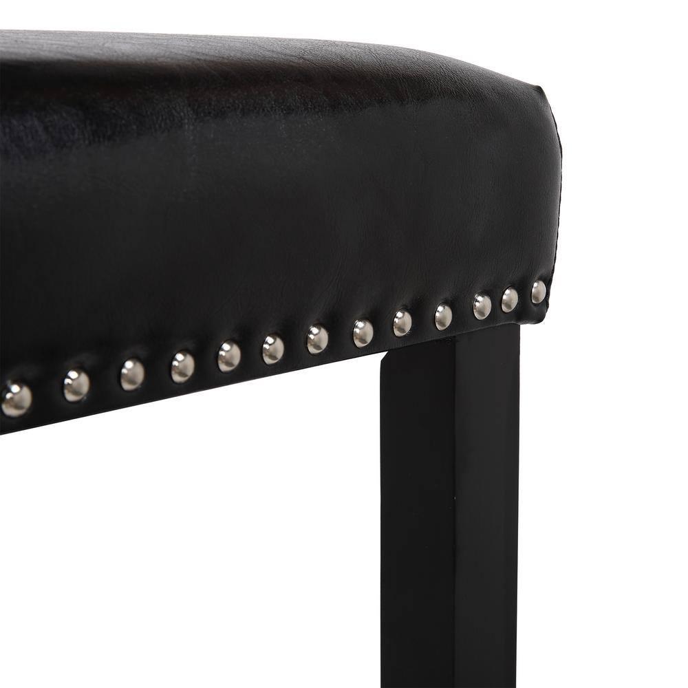 Westin Outdoor Yazan 29" Upholstered Counter Stool with Nail Head Trim (Set of 2), Black/Leather