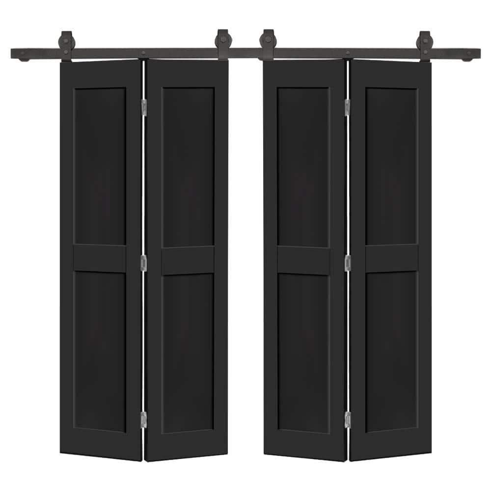 Calhome 2 PANEL Shaker Composite Double Bi-Fold Door with Barn Door Hardware Kit