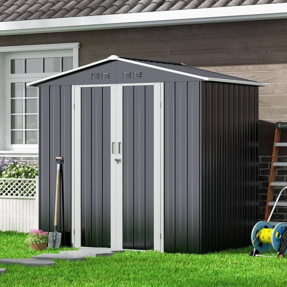 HOGYME 6 Ft. W X 4 Ft. D Outdoor Metal Storage Shed With Lockable Doors