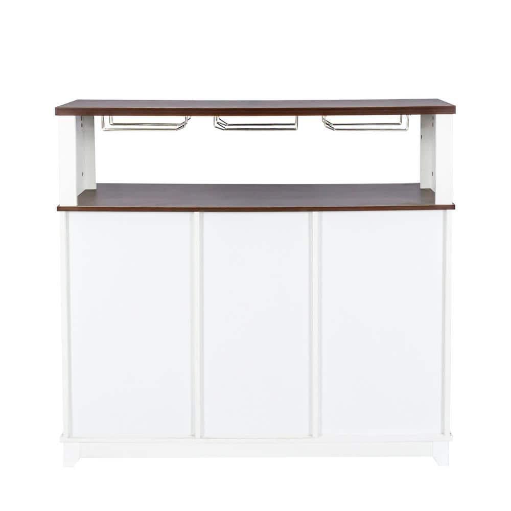47.24 in. White and Dark Brown MDF Coffee Bar Wine Cabinet with Sliding Barn Door