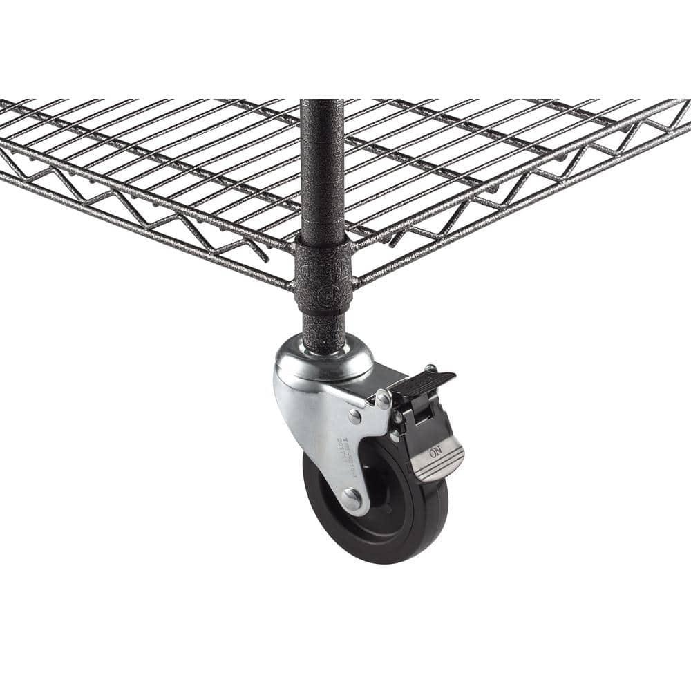 Industrial Black Steel 5-Tier Wire Shelving Unit with Wheels