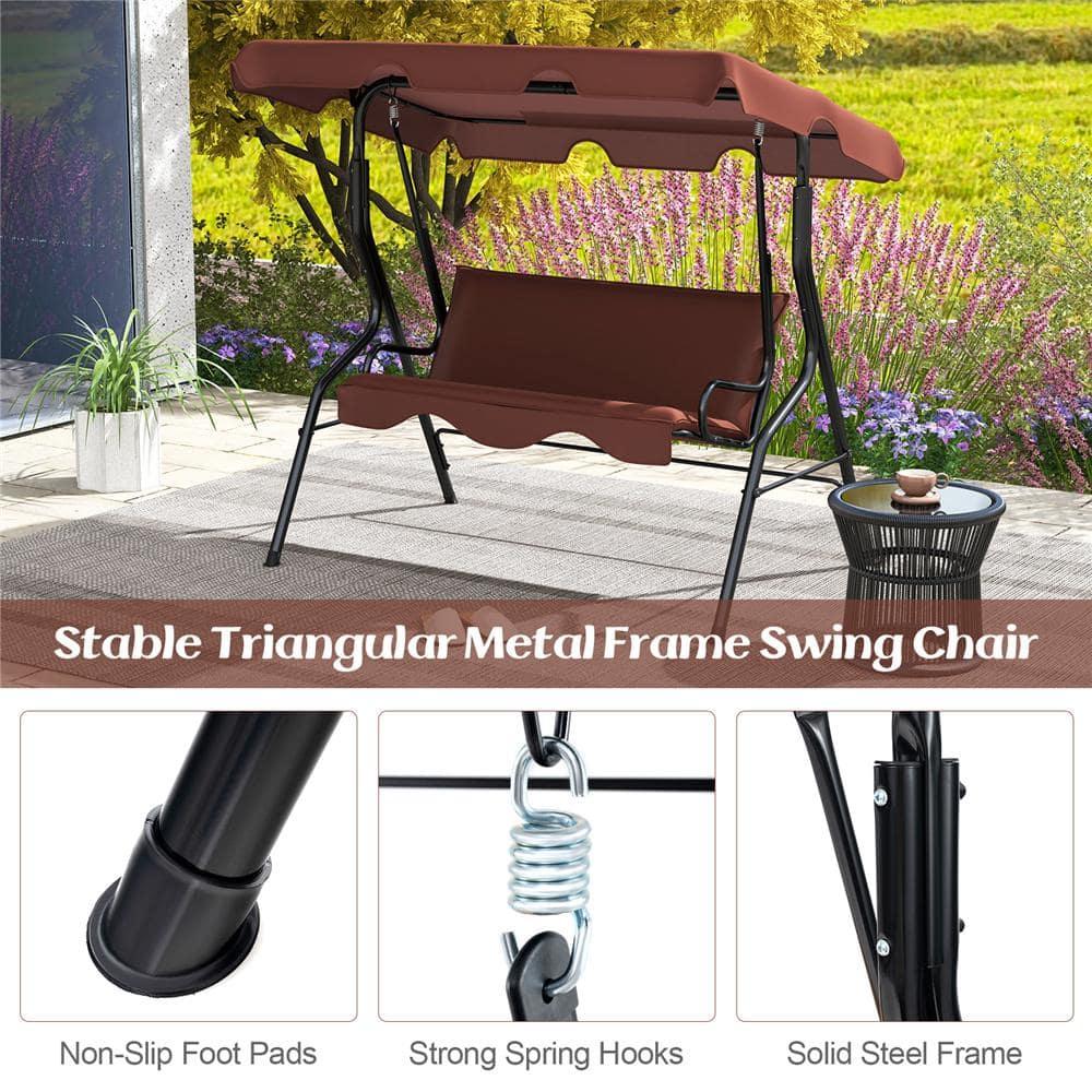 Tangkula 3 Person Porch Swing, Patio Swing with Removable Cushion & Powder-Coated Steel Frame, Outdoor Swing with Canopy for Porch, Backyard, Garden, Balcony (Coffee)