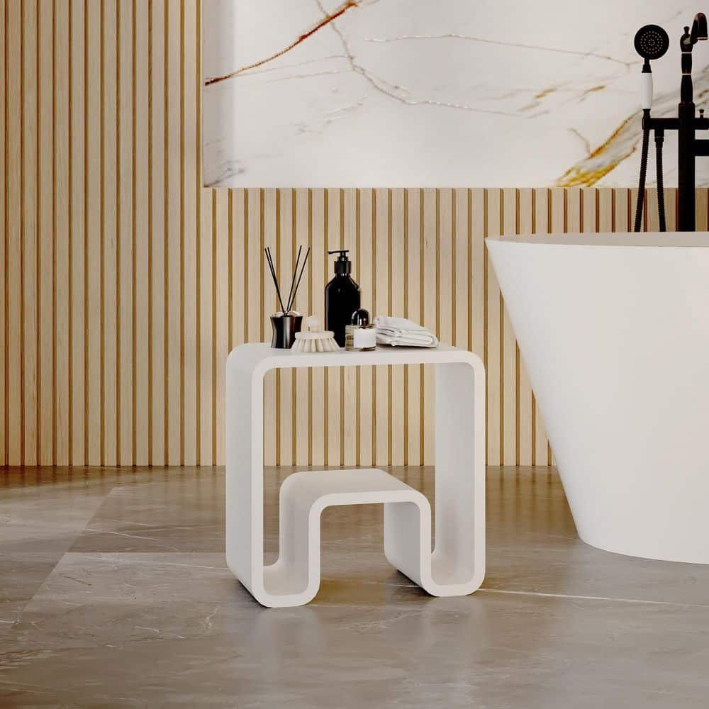 Matte White Solid Surface Dual-Layer Shower Stool