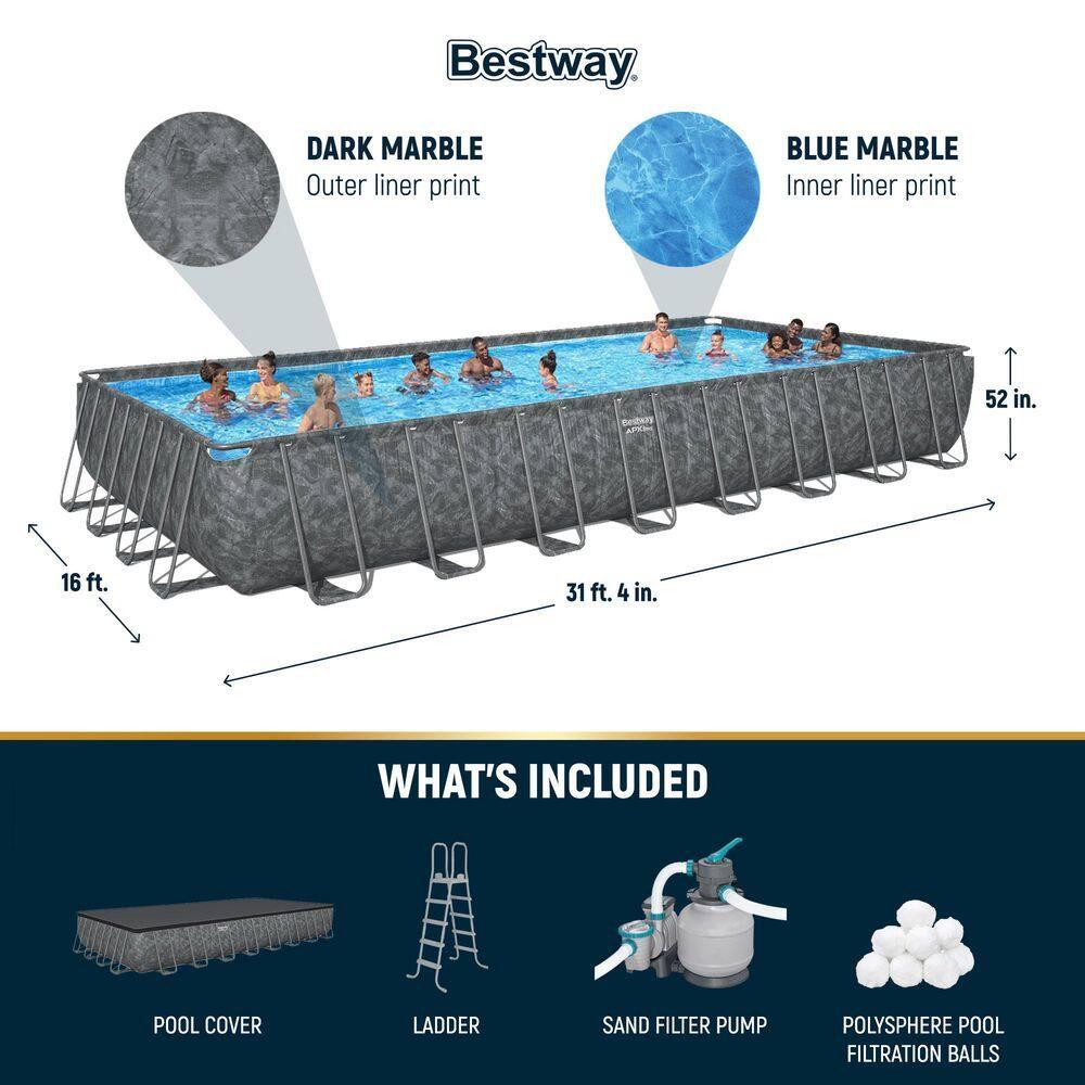 Bestway APX 365 Rectangular Above Ground Pool Set, 31'4" x 16' x 52"
