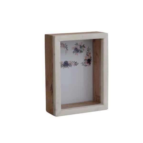 White and Natural Marble and Wood Shadow Box Photo Frame