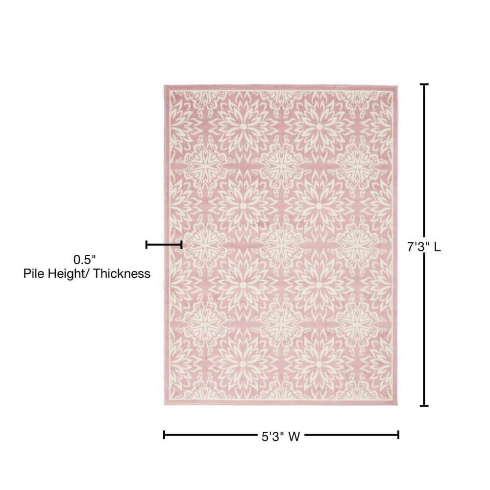 Nourison Jubilant Geometric Floral Ivory/Pink 5'3" x 7'3" Area Rug, (5' x 7')