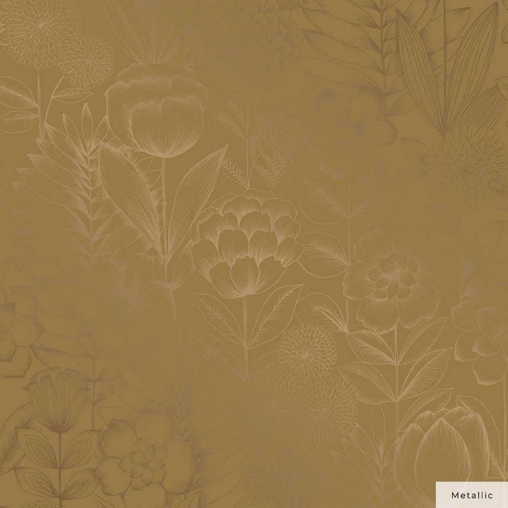 Tempaper & Co. Homestead Floral Removable Peel and Stick Wallpaper, Metallic Marigold, 28 sq. ft.: Vinyl, Self-Adhesive, Washable
