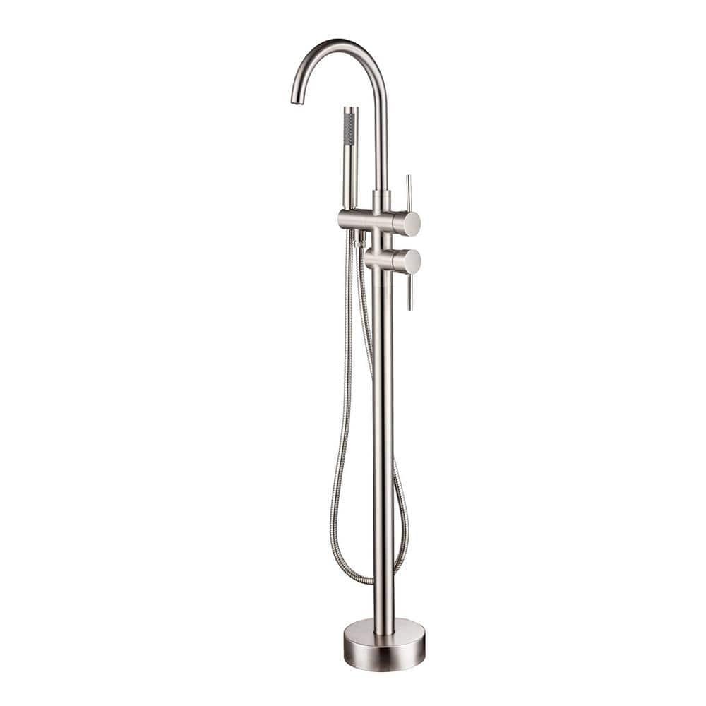 Double Handle Floor Mounted Freestanding Tub Filler With Handshower