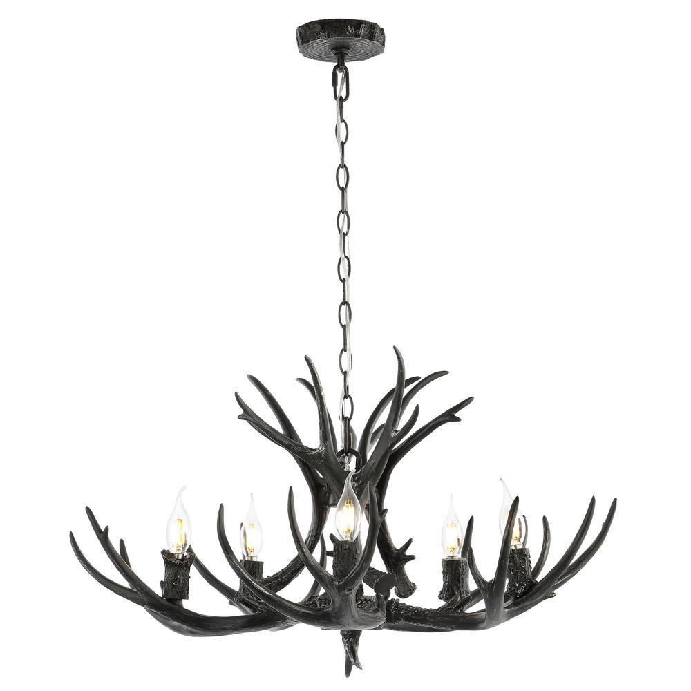JONATHAN Y JYL6300C Eldora 30" 5-Light Rustic Farmhouse Iron LED Chandelier, Bohemian, Contemporary, Modern, Transitional for living room, dinning room, bedroom, office Bulb Included, Black