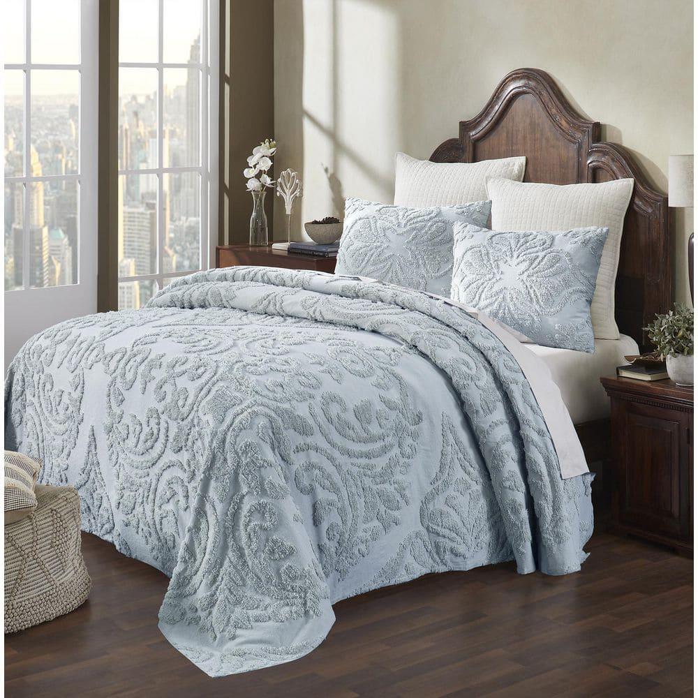 Better Trends Rylee Collection Blue Cotton Tufted Bedspread Set