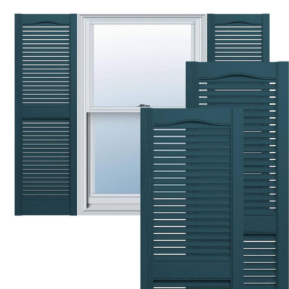 14.5 in. x 36 in. Louvered Vinyl Exterior Shutters Pair in Midnight Blue